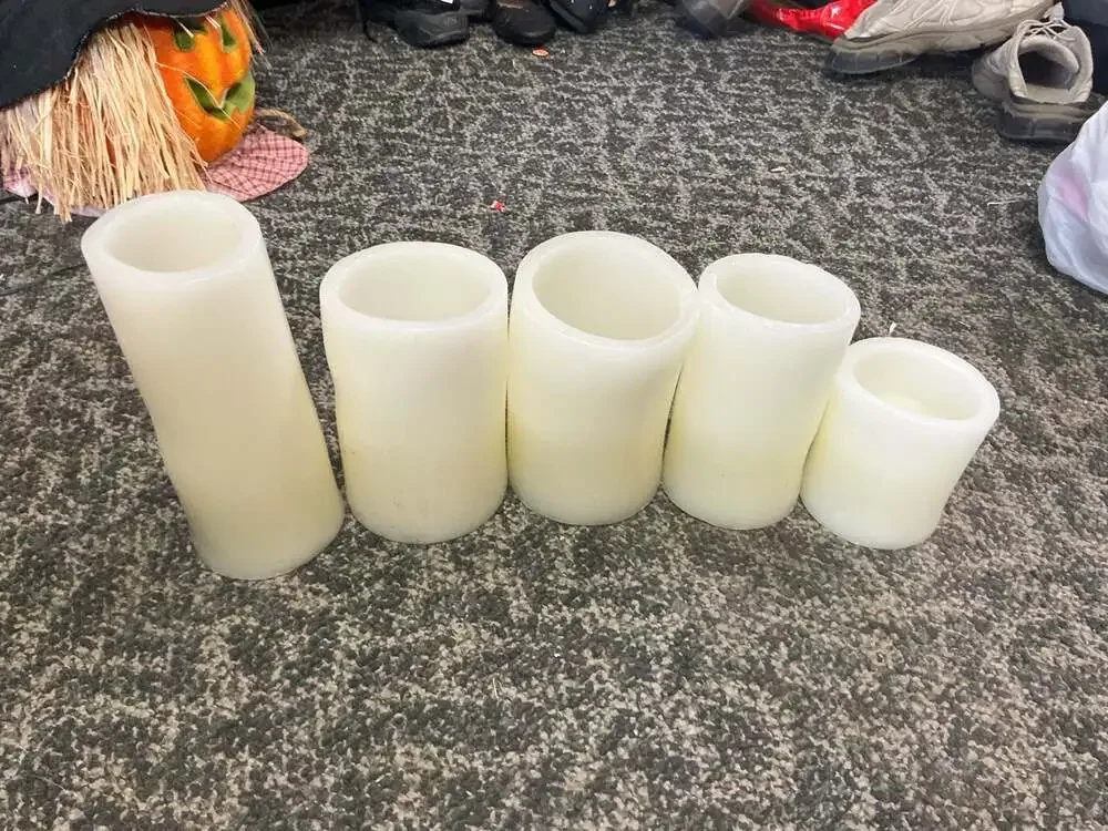 Set of 5 Graduated Flameless LED Pillar Candles with Wax Finish